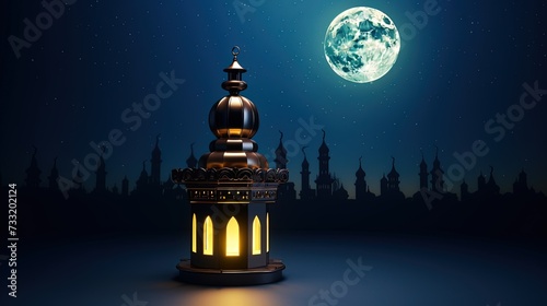 islamic lantern with moon, islamic, ramadan background. lantern, Generative AI