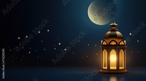 islamic lantern with moon, islamic, ramadan background. lantern, Generative AI © salahchoayb