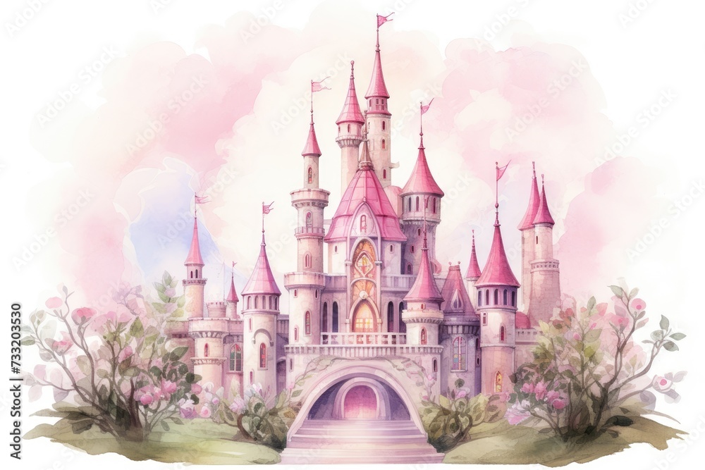 Princess castle in a fairytale style, a wonderful cute princess castle in a fairytale style, pink design. Ai generated Princess castle in a fairytale style, a wonderful cute princess castle in a fairytale style, pink design. Ai generated