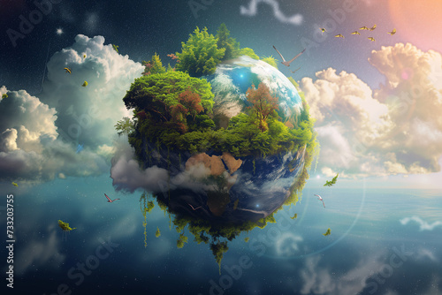 World environment and Earth Day concept with colorful globe and eco friendly enviroment. © erika8213