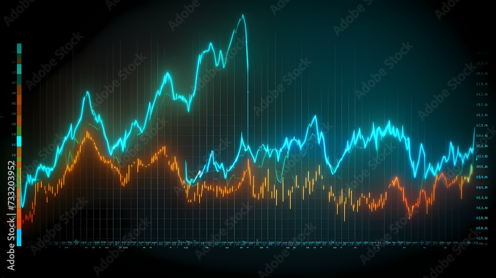 Stock market chart background, financial forecast illustration with glowing trend lines Stock market chart background, financial forecast illustration with glowing trend lines