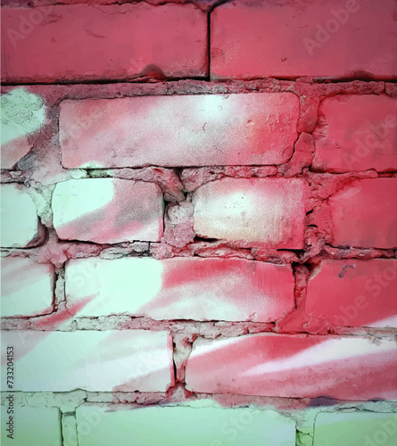 Vector.PhotoBackground.Brick Wall. Exuberant Image.Old Brick , Brick Wall Grunge Texture,Structure,Jld Broken Brick with Seams, Close-up, Construction, Repair, Concept Photo,Paint, Strokes, Bloopers