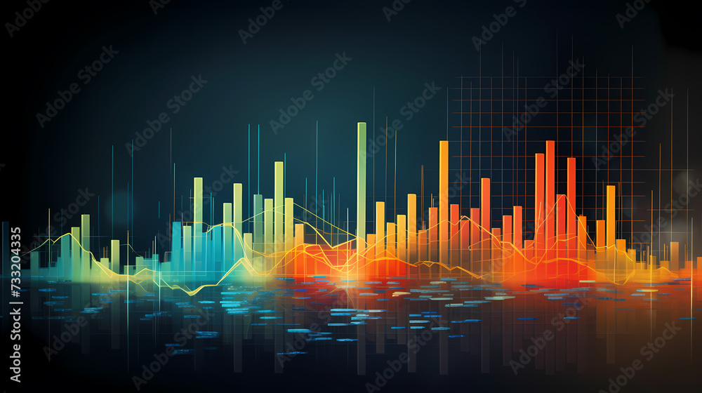 Stock market chart background, financial forecast illustration with glowing trend lines Stock market chart background, financial forecast illustration with glowing trend lines