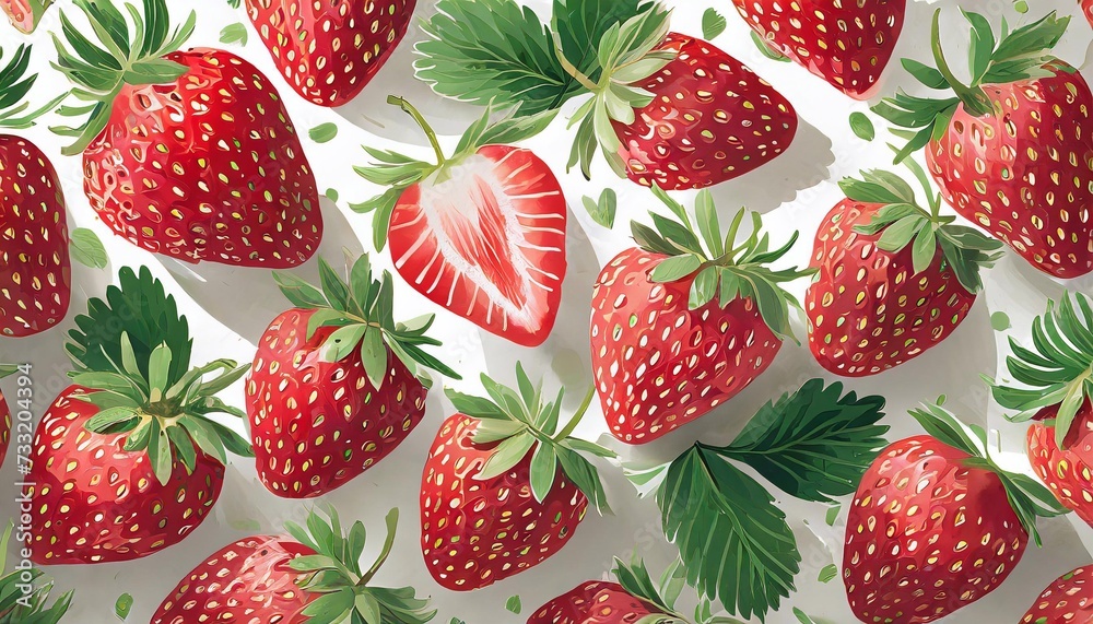 Illustration of strawberries with green leaves on a white background Illustration of strawberries with green leaves on a white background