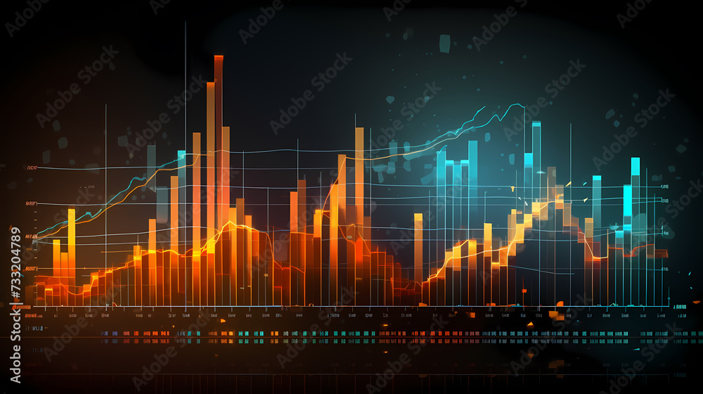 Fototapeta premium Stock market chart background, financial forecast illustration with glowing trend lines