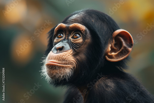 A close-up portrait of a monkey