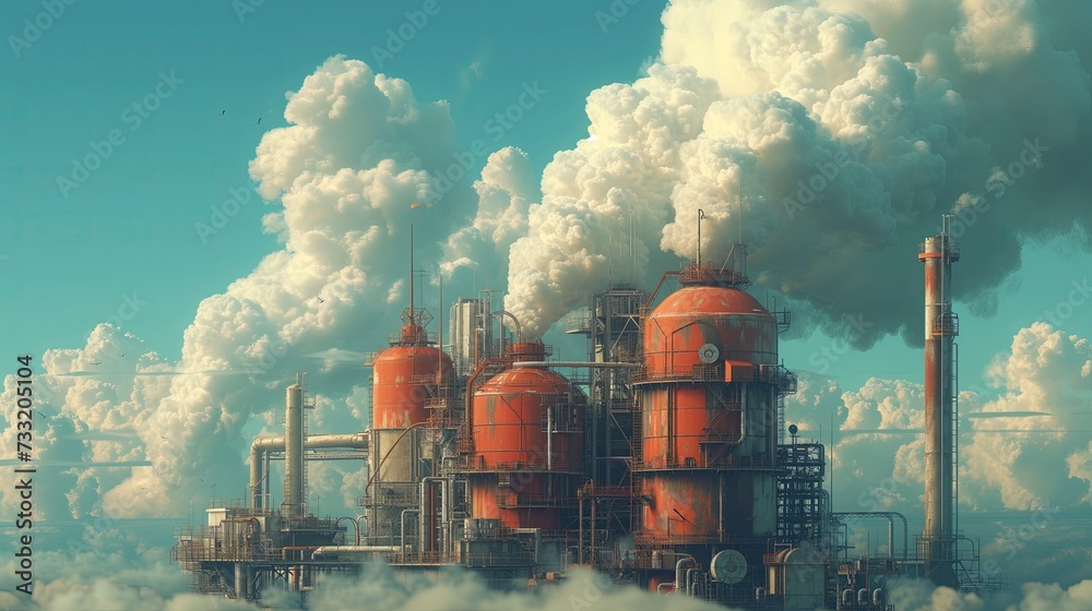 Wielka fabryka z chmurą dymu - obrazy, fototapety, plakaty 