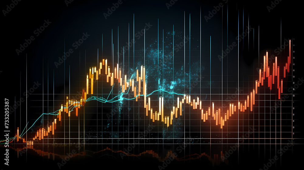 Stock market chart background, financial forecast illustration with glowing trend lines Stock market chart background, financial forecast illustration with glowing trend lines
