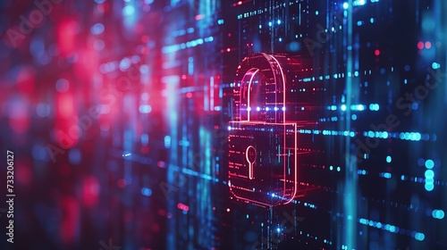 Cybersecurity Padlock, Digital Lock on Technology Network Data Protection Background, generative ai