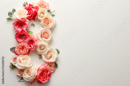 Number 8 and floral decoration for background and banner for 8th march women's day with copy space