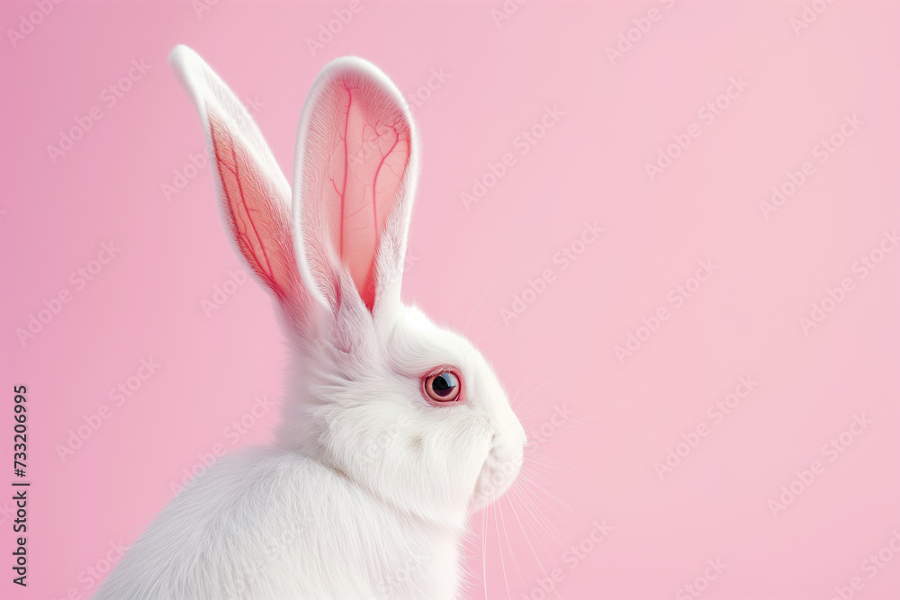 White rabbit ears on pastel pink background with copy space.Easter concept. White rabbit ears on pastel pink background with copy space.Easter concept.