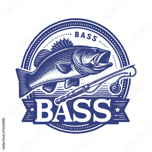 retro art style fishing bass fish vector illustration photo