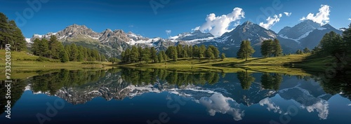 Reflective Lake: Nature's Beauty, Mirrored Serenity, Tranquil Waters, Scenic Reflections, Calm Lake, Majestic Landscape, Mirror-Like Surface, Serene Atmosphere, Natural Symmetry, Reflective Beauty 