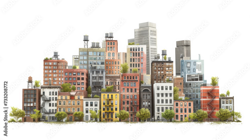 Flat city with many buildings. Flat city with many buildings.