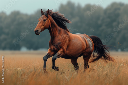 Beautiful red horse run in meadow