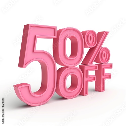 3d promotional label "50% off", on white background.