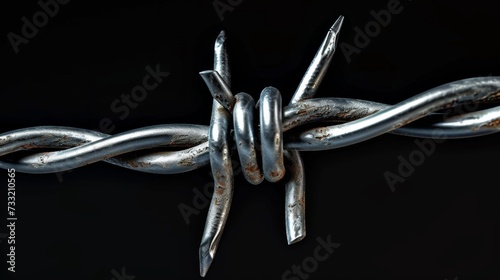 Closeup of metal barbed wire on black background