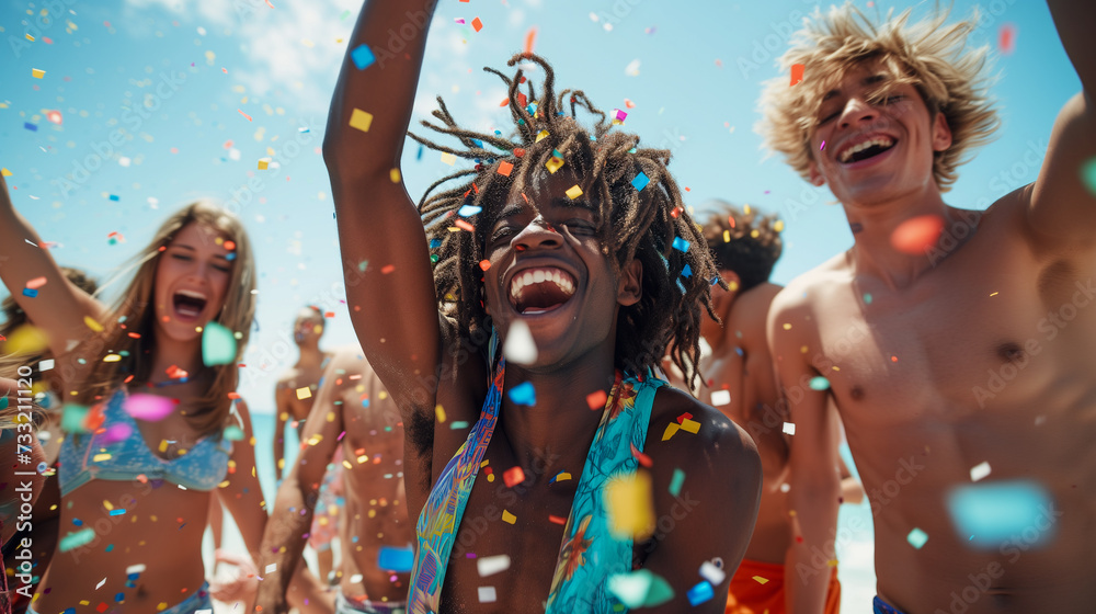 Fototapeta premium young multiethnic people enjoying a beach party