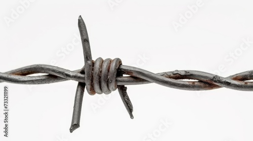 Closeup of metal barbed wire on white background