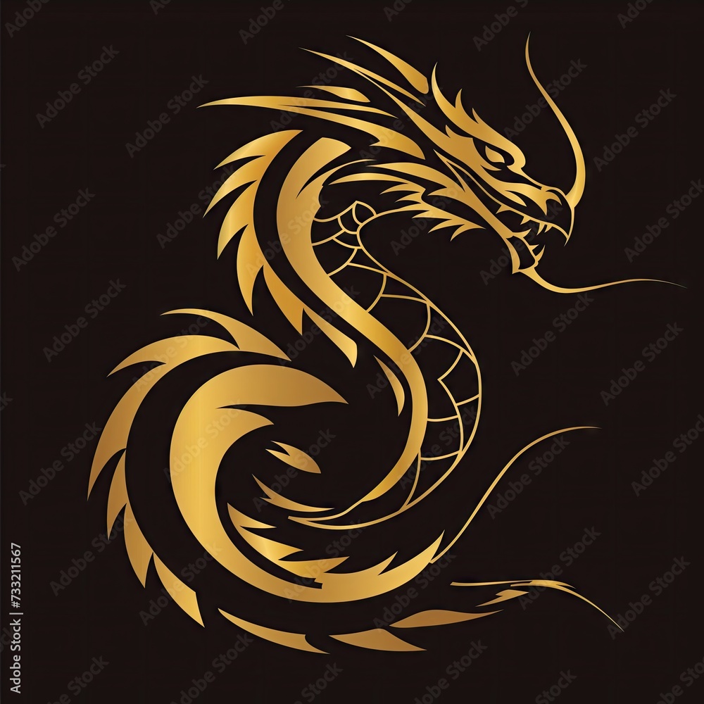 gold dragon logo design on dark background. Gold dragon zodiac symbol. decoration for spring festival, greeting card, and tattoo gold dragon logo design on dark background. Gold dragon zodiac symbol. decoration for spring festival, greeting card, and tattoo