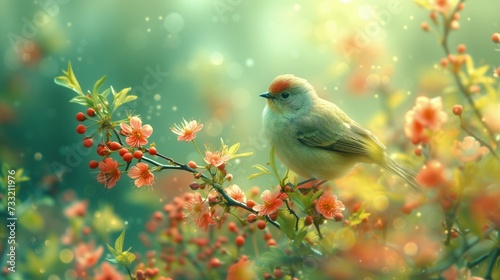 Mały ptak siedzący na gałązce drzewa