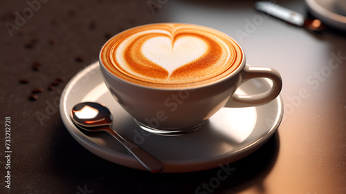 Heartwarming Cappuccino: 3D Rendered Hot and Caffeinated Delight for Valentine's Day | Cute Heart-Shaped Design with Rich Coffee Texture