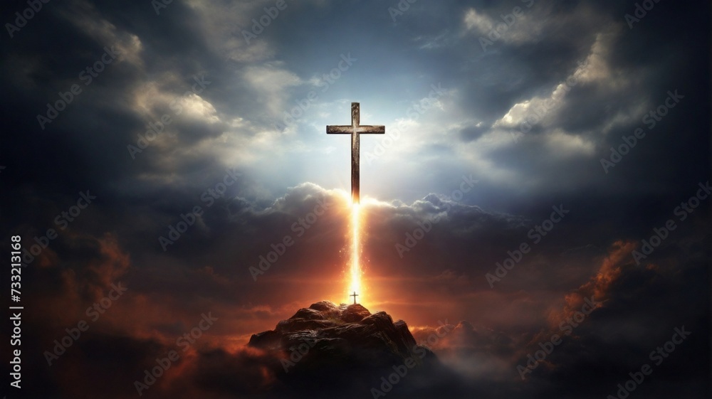 Holy cross symbolizing the death and resurrection of jesus christ with dramatic sky view Holy cross symbolizing the death and resurrection of jesus christ with dramatic sky view