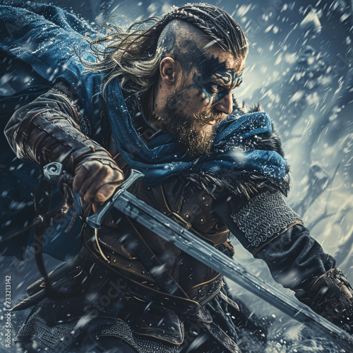 Vikings in winter, Generative AI photo