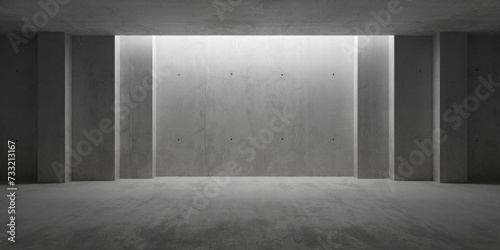 Abstract empty, modern concrete room with recess or niche with ceiling light and rough floor - industrial interior background template
