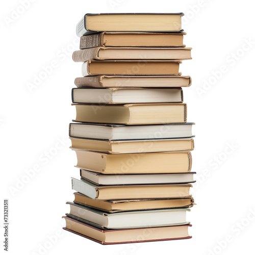 A stack of hardcover books with blank spines isolated on transparent background