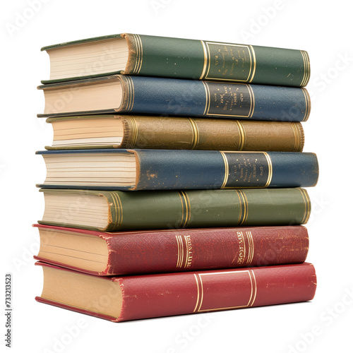 A stack of hardcover books with blank spines isolated on transparent background