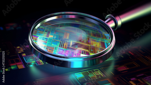 Unlocking the Web: Illustration of a Prismatic Magnifying Glass Symbolizing Online Searches and SEO | Detailed Digital Art with Subtle Lighting photo