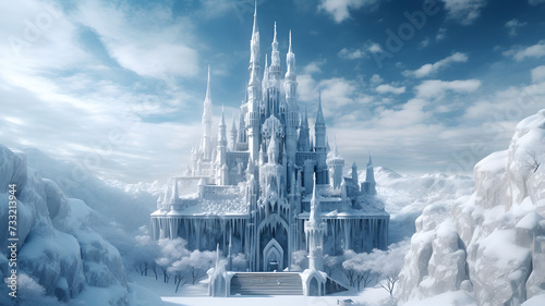 "Winter Wonderland: Enchanting 3D Rendered Snowcastle Amidst a Blizzard | Intricate Frosty Fortress Evoking the Magic of the 2023 Winter Season