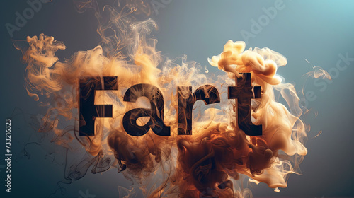 Fart - graphic banner with smelly explosion and burning word in fire photo