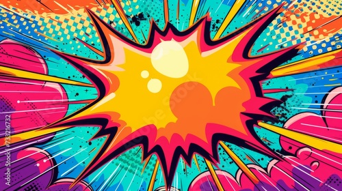 Vivid colorful comic boom explosion artwork in pop art style. Visual dynamism of modern comic book icon for punch word. Comic cloud