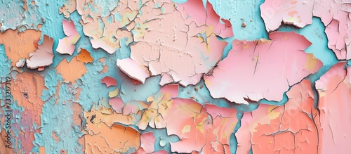 Texture detailed of cracked and peeling pastel paint wall background. Generated AI image