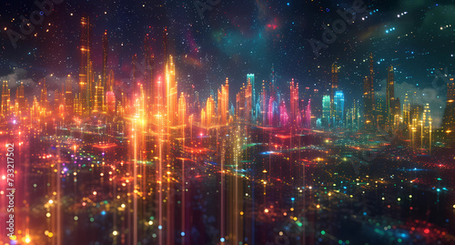 colorful city filled with stars in the night