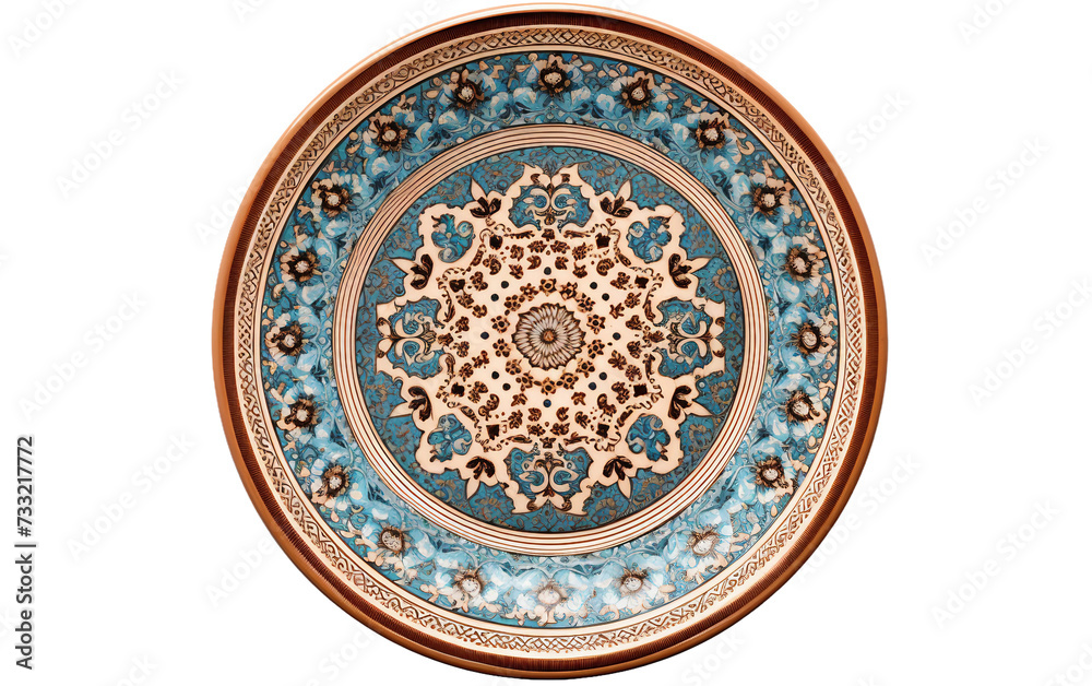 Ceramic Plate Inspired by Persian Carpets Isolated on Transparent Background PNG.