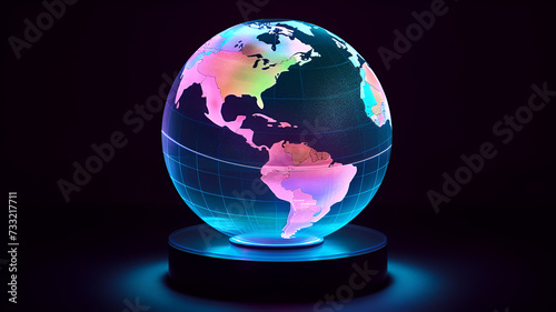 Global Connectivity: Futuristic Hologram Globe with Vibrant Data Patterns | Shimmering, Semi-Transparent Material Emitting Ethereal Glow