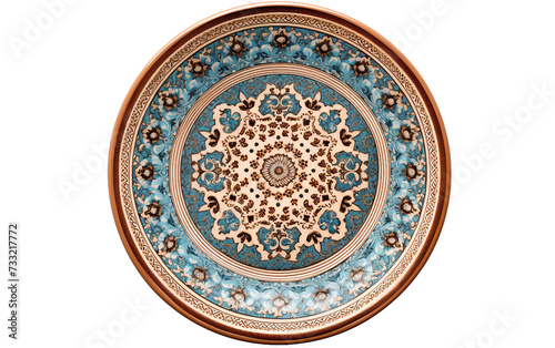 Ceramic Plate Inspired by Persian Carpets Isolated on Transparent Background PNG.