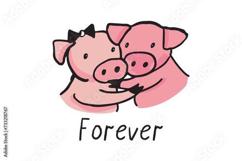 Valentine's day love couple pigs vector illustartions set.