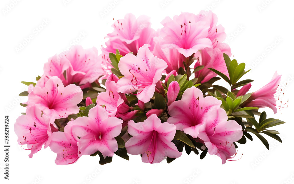 Full Bloom of Pink Azalea Flowers Isolated on Transparent Background PNG.