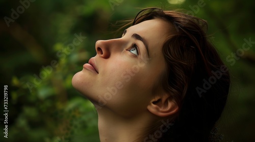 Portrait of woman looking up to the sky