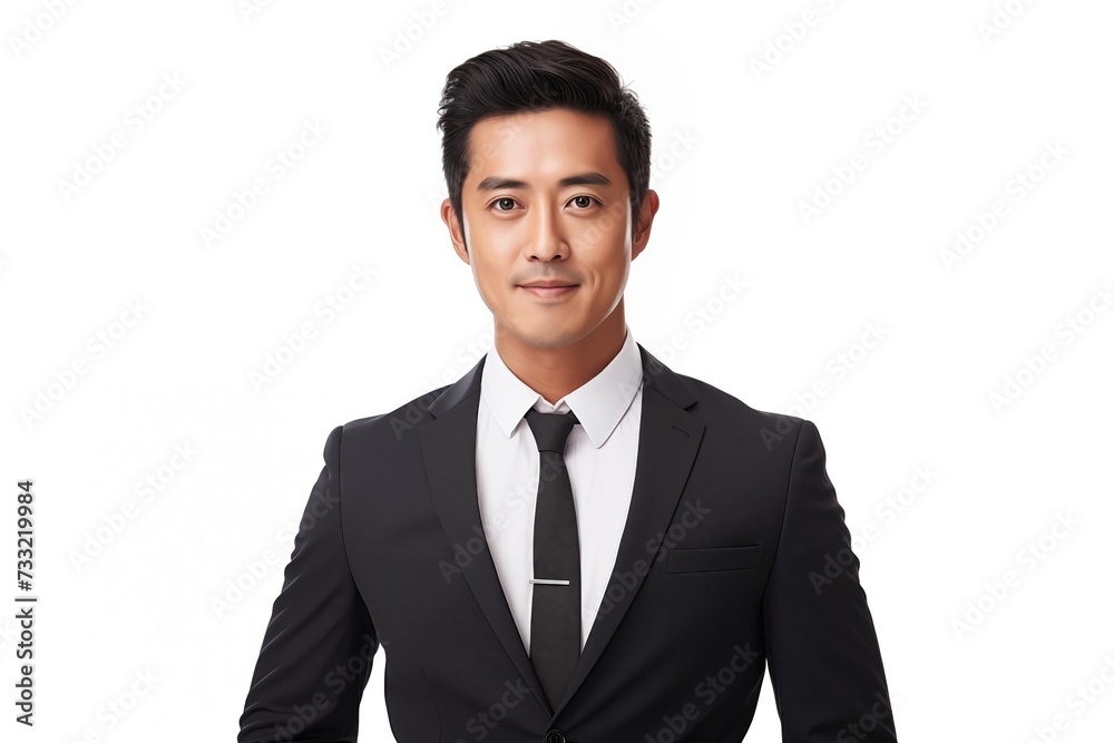 Portrait of a Young Asian businessman in a formal standing pose isolated on a white background. Portrait of a Young Asian businessman in a formal standing pose isolated on a white background.