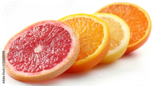 Orange, lemon, grapefruit citrus slices on white background