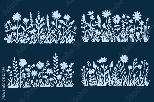 Minimal Wildflower Set, Minimalistic Flowers Arrangement, Frames & Borders, Floral Doodle, Hand-drawn, Vector Wildflower & Flower Design, For Tattoo, Cricut, Laser Cut, Branding, Wedding, PoD