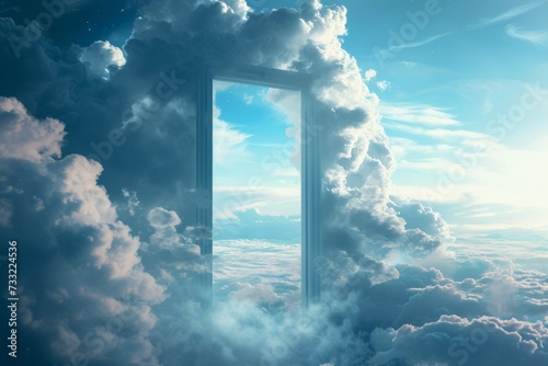 An open door in the clouds, parallel universes, multiverses, dream 