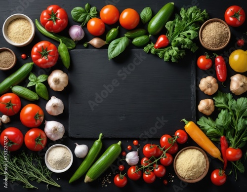 Gastronomic Harmony: Vegetables and Spices on Old Wooden Board
