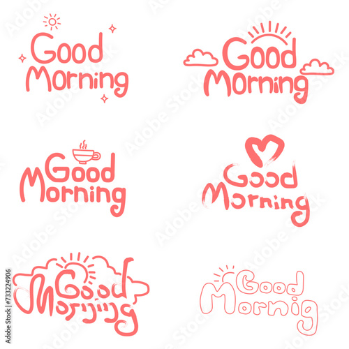 set handwritten text good morning