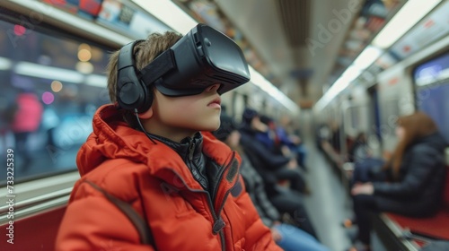 Boy in Virtual Reality on Subway